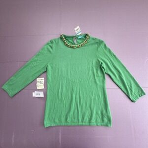 J.McLaughlin‎ Vero Beach Chain Sweater Womens S Green NEW Gold Chain Det 3/4 Slv